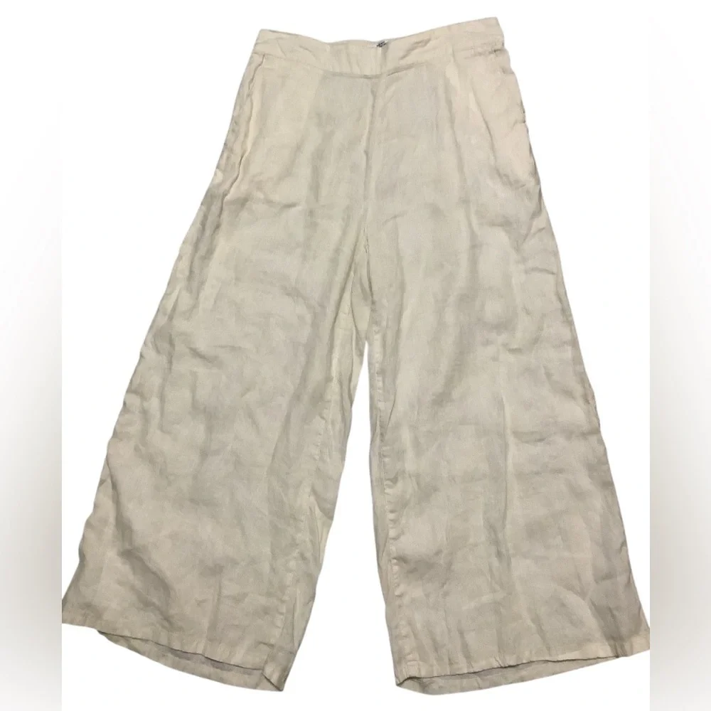 Linen Cream Wide-Leg Pants - Picture 1 of 3
